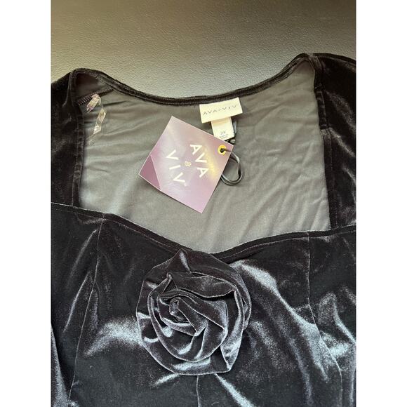 Ava & Viv Dress Womens 2X Black Velour Knee Length Rosette Pockets Cocktail NEW - Picture 10 of 10